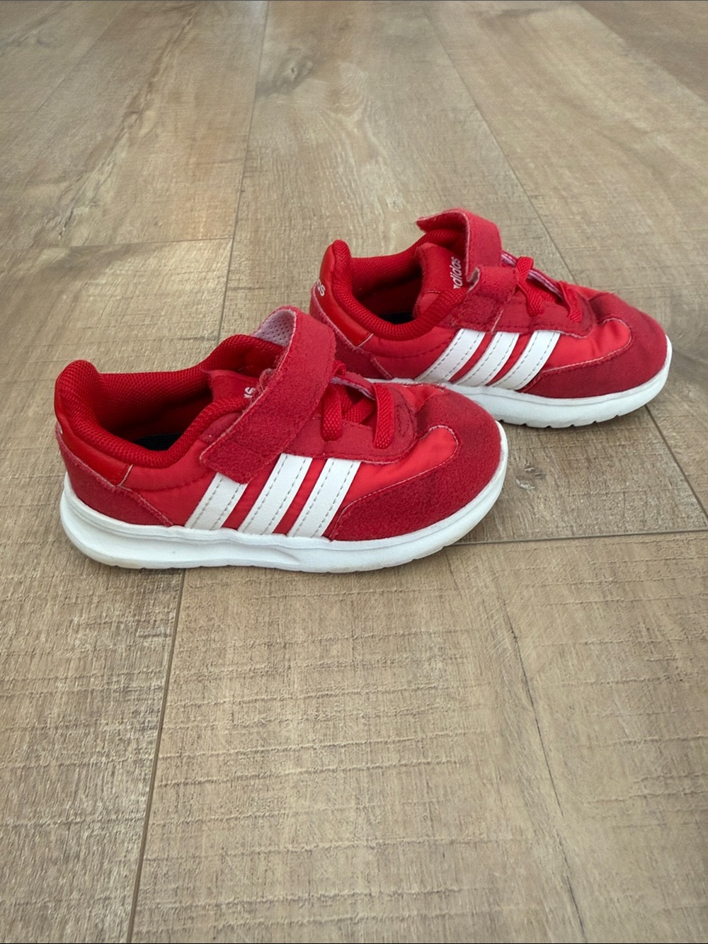 adidas Kids Red and White Velcro Strap Sneakers